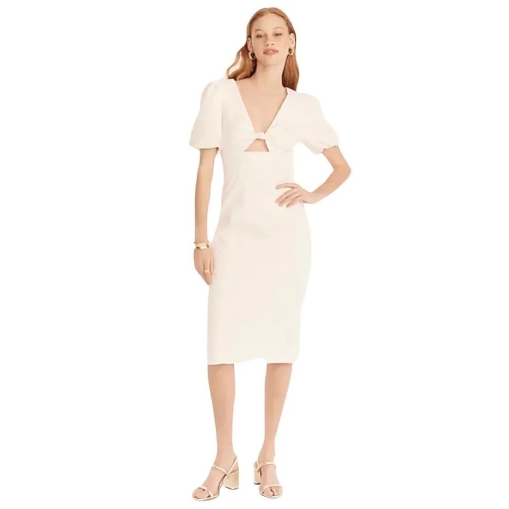 NWT J. Crew Collection Cream Cutout puff-sleeve dress in cotton twill - Picture 3 of 10